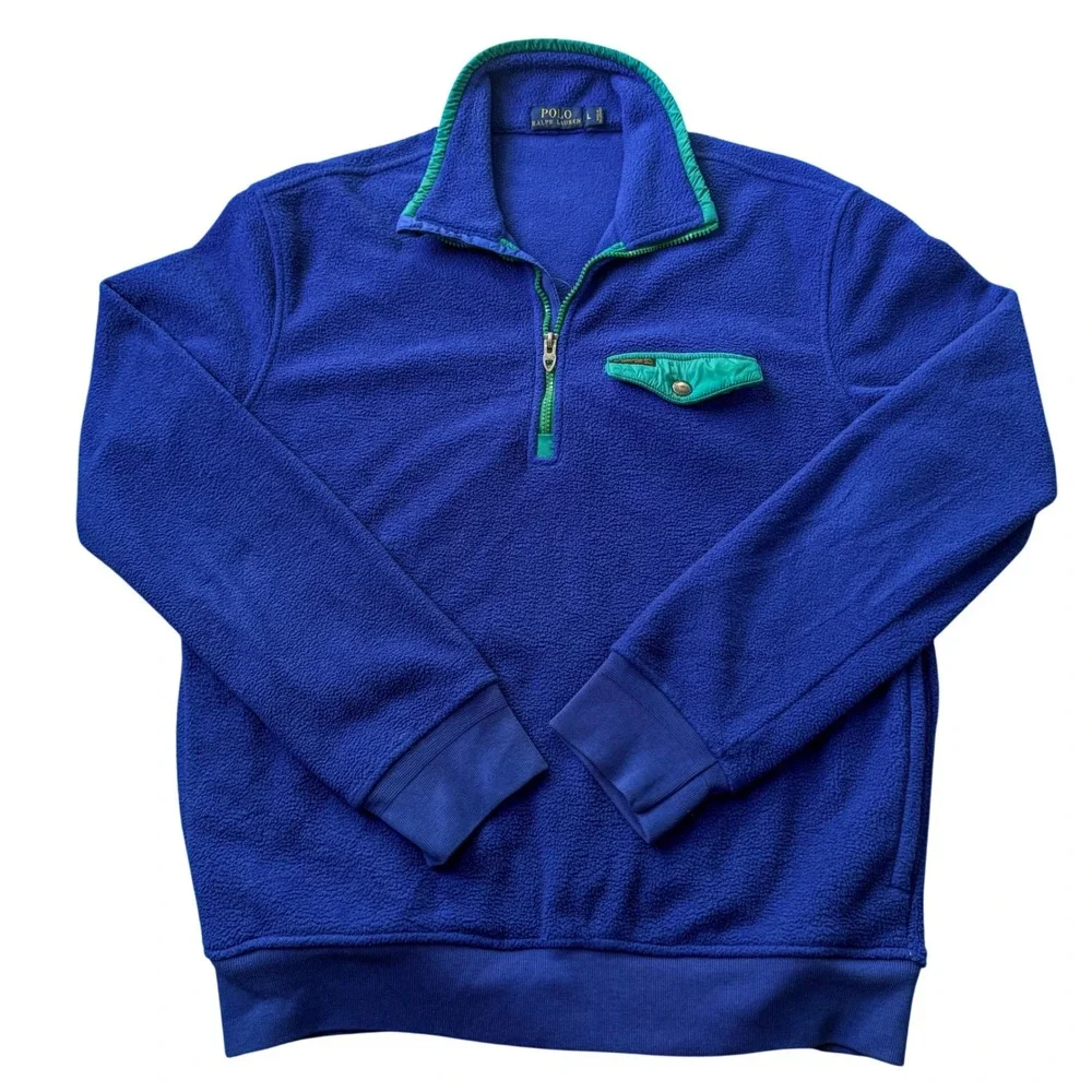 Vintage Polo Ralph Lauren Polartec Fleece Quarter Zip Pullover Blue/Teal Mens Lg